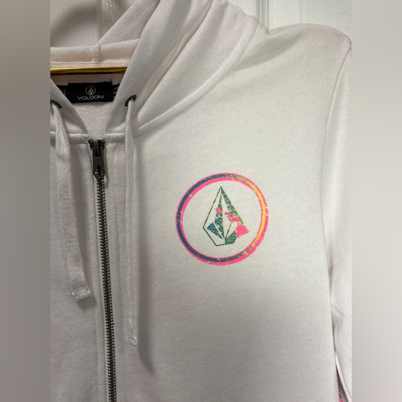NWT Volcom Surf Fleece Hoodie Fill Zip Hawaii SMALL White Stone Love - Picture 3 of 10